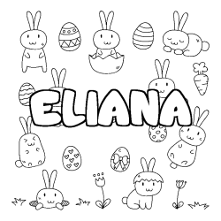 Coloriage pr&eacute;nom ELIANA - d&eacute;cor Paques