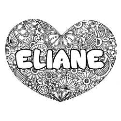 Coloriage pr&eacute;nom ELIANE - d&eacute;cor Mandala coeur