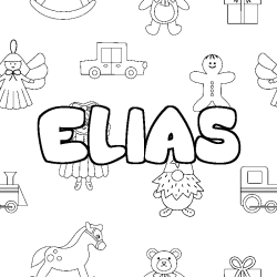 Coloriage pr&eacute;nom ELIAS - d&eacute;cor Jouets