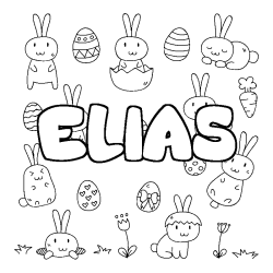 Coloriage pr&eacute;nom ELIAS - d&eacute;cor Paques