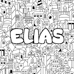Coloriage pr&eacute;nom ELIAS - d&eacute;cor Ville