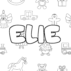 Coloriage prénom ELIE - décor Jouets