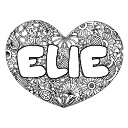 Coloriage prénom ELIE - décor Mandala coeur