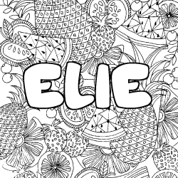 Coloriage prénom ELIE - décor Mandala fruits