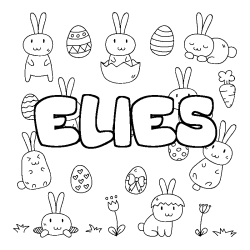 Coloriage pr&eacute;nom ELIES - d&eacute;cor Paques