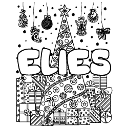 Coloriage pr&eacute;nom ELIES - d&eacute;cor Sapin et Cadeaux