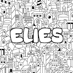 Coloriage pr&eacute;nom ELIES - d&eacute;cor Ville