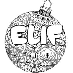 Coloriage pr&eacute;nom ELIF - d&eacute;cor Boule de No&euml;l