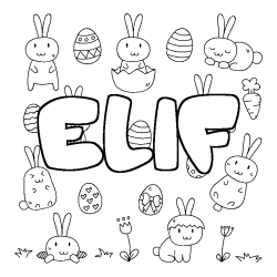 Coloriage pr&eacute;nom ELIF - d&eacute;cor Paques