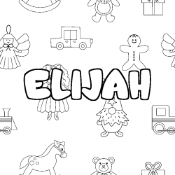 Coloriage prénom ELIJAH - décor Jouets