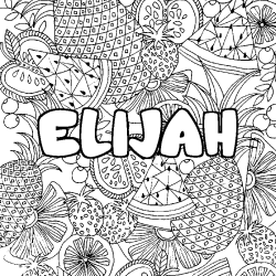 Coloriage prénom ELIJAH - décor Mandala fruits