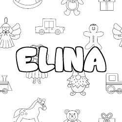 Coloriage prénom ELINA - décor Jouets
