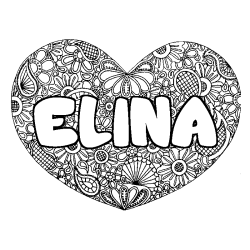 Coloriage prénom ELINA - décor Mandala coeur