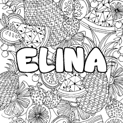 Coloriage prénom ELINA - décor Mandala fruits