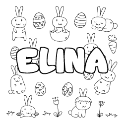 Coloriage prénom ELINA - décor Paques