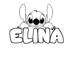 Coloriage prénom ELINA - décor Stitch