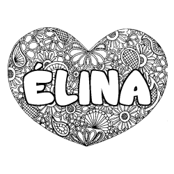 Coloriage prénom ÉLINA - décor Mandala coeur