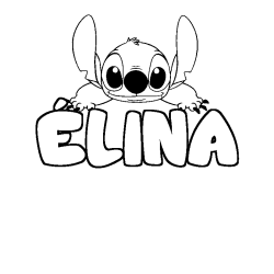 Coloriage prénom ÉLINA - décor Stitch