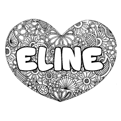 Coloriage prénom ELINE - décor Mandala coeur