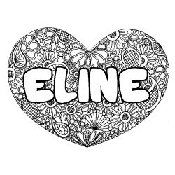 Coloriage pr&eacute;nom ELINE - d&eacute;cor Mandala coeur
