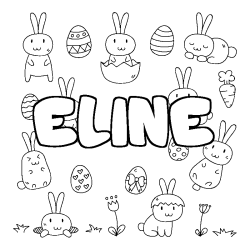 Coloriage pr&eacute;nom ELINE - d&eacute;cor Paques