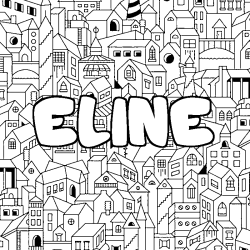 Coloriage pr&eacute;nom ELINE - d&eacute;cor Ville