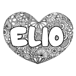 Coloriage prénom ELIO - décor Mandala coeur