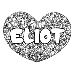 Coloriage prénom ELIOT - décor Mandala coeur