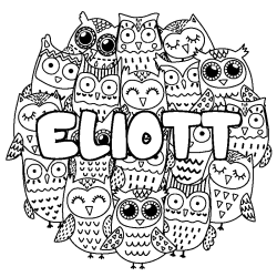 Coloriage prénom ELIOTT - décor Chouettes