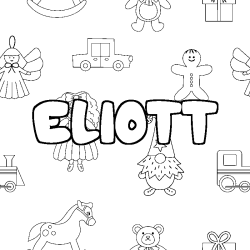 Coloriage pr&eacute;nom ELIOTT - d&eacute;cor Jouets