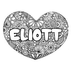 Coloriage pr&eacute;nom ELIOTT - d&eacute;cor Mandala coeur