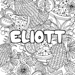 Coloriage prénom ELIOTT - décor Mandala fruits