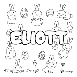 Coloriage prénom ELIOTT - décor Paques