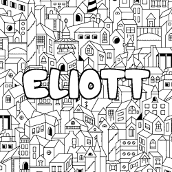 Coloriage prénom ELIOTT - décor Ville