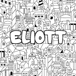Coloriage pr&eacute;nom ELIOTT - d&eacute;cor Ville