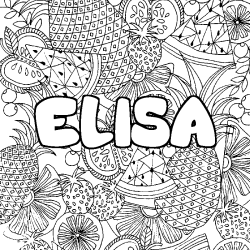 Coloriage prénom ELISA - décor Mandala fruits