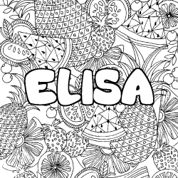 Coloriage pr&eacute;nom ELISA - d&eacute;cor Mandala fruits