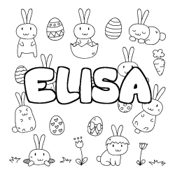 Coloriage prénom ELISA - décor Paques