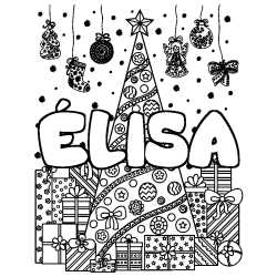 Coloriage pr&eacute;nom &Eacute;LISA - d&eacute;cor Sapin et Cadeaux