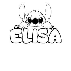 Coloriage prénom ÉLISA - décor Stitch