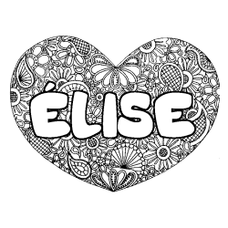 Coloriage pr&eacute;nom &Eacute;LISE - d&eacute;cor Mandala coeur