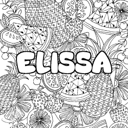 Coloriage pr&eacute;nom ELISSA - d&eacute;cor Mandala fruits