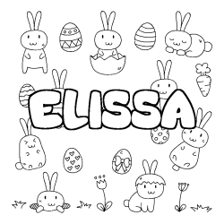 Coloriage pr&eacute;nom ELISSA - d&eacute;cor Paques