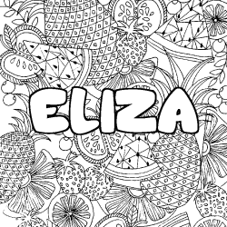 Coloriage prénom ELIZA - décor Mandala fruits