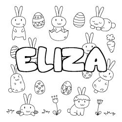 Coloriage prénom ELIZA - décor Paques