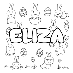 Coloriage pr&eacute;nom ELIZA - d&eacute;cor Paques