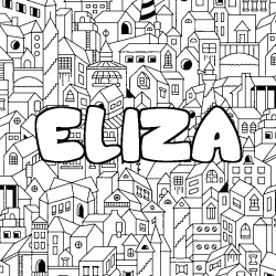 Coloriage prénom ELIZA - décor Ville