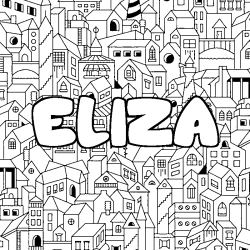 Coloriage pr&eacute;nom ELIZA - d&eacute;cor Ville