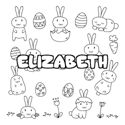 Coloriage pr&eacute;nom ELIZABETH - d&eacute;cor Paques