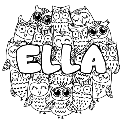 Coloriage prénom ELLA - décor Chouettes